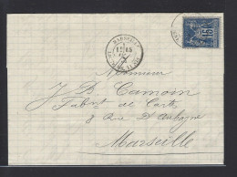 MARITIME SAGE N°90 OBL CAD "Marseille Ligne De Tunis" (1881) Répété à Côté Sur Lettre Pour Marseille (S 554, Ind 18) - Posta Marittima