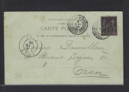 MARITIME SAGE N°103 OBL CAD 2 Cercles "bateau A Vapeur Marseille-Alger" (1902) Répété à Côté Sur Carte De Marseille - Posta Marittima