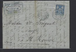 MARITIME SAGE N°90 OBL Rare CAD Bleu "Calvi Ligne De Marseille" (1882) Marseille Pour L'Ile Rousse(Salles N°448, Ind 18) - Maritime Post