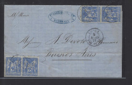 MARITIME SAGE N°78, 2 Paires, OBL CAD "Ligne J Paq. FR N°3" (1877) Sur Lettre De Bordeaux Pour Buenos Aires Ind 20 - Schiffspost