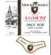 Etiquette De VIN D'ALSACE " PINOT NOIR ROSE D'ALSACE A GASCHY WETTOLSHEIM HAUT RHIN 1985 " - Vino Rosato