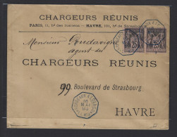 MARITIME SAGE N°97, 2 Pièces, OBL CAD Octogonal Leu à Cercle Intérieur "Bordeaux à Loango LL N°2" (1893) - Poste Maritime