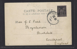 MARITIME SAGE N°103 OBL CAD "London MB" (1900) Sur Carte Postale De Dieppe Pour Southport (GB) - Schiffspost