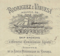 NAVIGATION ESPAGNE 1878 ENTETE RODRIGUEZ Y  Vinuesa Sevilla Pour Bensusan Cadiz  V.HISTORIQUE - Spanien