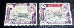 ADEN - QUAITI STATE IN HADHRAMAUT 1963/64, 2 Stamps Aden & Overprinted South Arabia, VF, 1 Shilling & 50 Fils Surcharge - Aden (1854-1963)