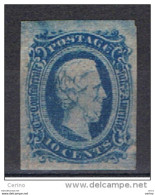 U.S.A.:  1862/64  J. DAVIS  -  10 C. NO  GLUE  -  II°  TYPE  -  YV/TELL. 10 C - 1861-65 Confederate States