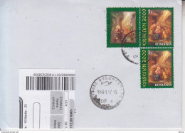 ROMANIA : CHRISTMAS 2 Stamps + Vignette On Cover Circulated #425303097 - Registered Shipping! - Gebraucht