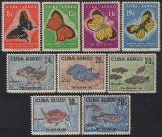 Cuba 1958 Aereo 185/91+24/25 **/MNH Homenaje A La Naturalesa De Felipe Poey Y A - Unused Stamps