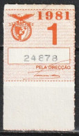 Vignette, Portugal 1981 - Vinheta Da Cota De Sócio -|- Sport Lisboa E Benfica - Local Post Stamps