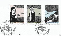2009 Liechtenstein Mi. 1509-11 FD-used Briefstück  Druckkunst – Kunstdruck : Der Linolschnitt. - Gebruikt