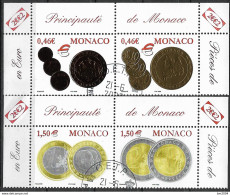 2002 Monaco Mi. 2609-12 Used Einführung Der Euro-Münzen Und -Banknoten - Usati