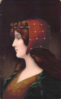Illustrateur - Femme Avec Une Coiffe Perlée Style Medieval - Carte Allemande - Carte Postale Ancienne - - Unclassified