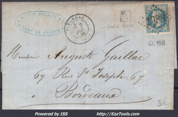 FRANCE N°29B SUR LETTRE GC 1988 LAVARDAC LOT ET GARONNE + CAD DU 07/12/1870 - 1863-1870 Napoléon III. Laure