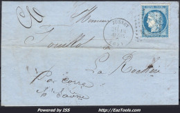 FRANCE N°60B SUR LETTRE GC 1902 JUSSEY HAUTE SAONE + CAD DU 18/04/1874 - 1871-1875 Ceres