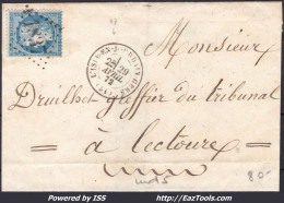 FRANCE N°60C SUR LETTRE GC 1837 L'ISLE EN JOURDAIN GERS + CAD DU 29/04/1872 - 1871-1875 Ceres