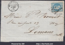 FRANCE N°29B SUR LETTRE GC 2291 MAYET SARTHE SARTHE + CAD DU 12/04/1870 - 1863-1870 Napoléon III Con Laureles