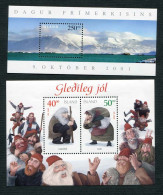 Iceland 2000-2001. 2 Blocks (Christmas 2000 & Stamp Day 2001) ALL MINT (**) - Blocs-feuillets