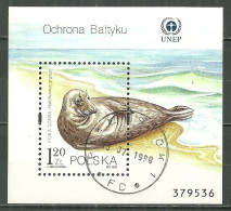 POLAND Oblitéré Bloc 142 Protection De La Baltique Faune Marine Phoque - Gebraucht