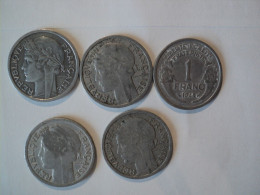 LOT DE 5 PIECES DIFFERENTES DE 1 FRANC MORLON LEGERE. 1941 / 1957 - 1 Franc