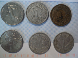 LOT DE 6 PIECES DE 1 FRANC DIFFERENTES. 1937 / 1976 - Mezclas - Monedas