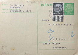 Duitse Rijk Briefkaart Van München Naar Veltov - Carnets