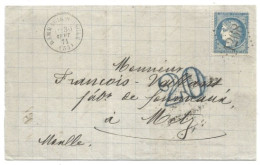 20p - DAMMARIE S/ SAULX Meuse - 30 Septembre 1871 Pour METZ Moselle - Taxe Allemande 20 - 25 Ctes CERES - - Krieg 1870