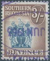 Great Britain - SOUTHERN RHODESIA 1963 , Revenue Stamp Tax Fiscal , 3 Sh.Used - Southern Rhodesia (...-1964)