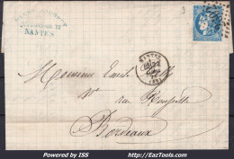 FRANCE N° 46B SUR LETTRE GC 2602 NANTES LOIRE INFERIEURE + CAD DU 24/03/1871 - 1870 Ausgabe Bordeaux