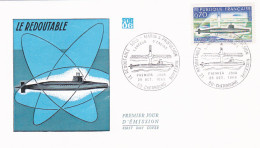 TRANSPORTS, SUBMARINES, REDOUTABLE FRENCH SUBMARINE, COVER FDC, 1969, FRANCE - Submarinos