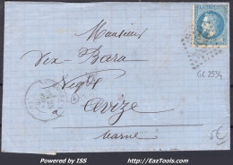 FRANCE N°29B SUR LETTRE GC 2534 MOREUIL SOMME + CAD DU 28/02/1870 - 1863-1870 Napoléon III Con Laureles