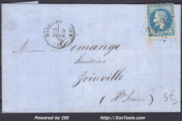 FRANCE N°29B SUR LETTRE GC 2473 MONTIER SUR SAULX MEUSE + CAD DU 08/02/1870 - 1863-1870 Napoleon III Gelauwerd