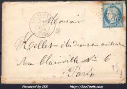 FRANCE N°60A SUR LETTRE GC 2858 LES PIEUX MANCHE + CAD DU 14/06/1874 - 1871-1875 Ceres