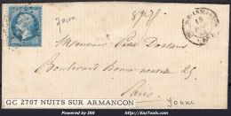 FRANCE N°22 SUR LETTRE GC 2707 NUITS SUR ARMANCON YONNE + CAD DU 18/04/1864 - 1862 Napoleon III