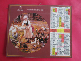 CALENDRIER ALMANACH 1991 OBERTHUR FEMME DONNE AUX POULES ENFANT AVEC LAPINS - Big : 1981-90