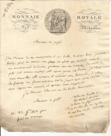 ANCIENNE LETTRE DE MONNAIE ROYAL DES MEDAILLES AU PREFET DATE 1821 N°10 - Historical Figures