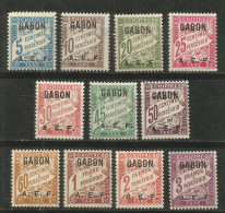 GABON TAXE IMPUESTOS YVERT NUM. 1/11 * SERIE COMPLETA CON FIJASELLOS - Postage Due