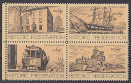 ⁕ USA 1971 ⁕ HISTORIC PRESERVATION Mi.1052-1055 ⁕ MNH Block Of 4 - Unused Stamps