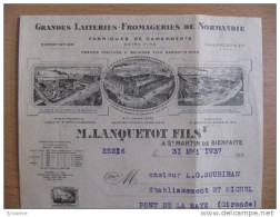 T027 / Facture 1936 Laiterie Fromagerie Lanquetot à St Martin De Bienfaite Calvados 14 - Fatture