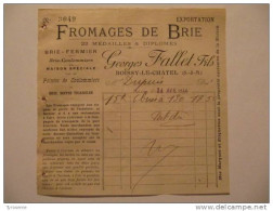 T082 / Facture Fromages De Brie Coulommiers - Georges Fallet Fils - Boissy Le Chatel - Seine Et Marne - Factures