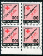 YUGOSLAVIA  1993 Red Cross Tax 1000 Din. Perforated 12½ Block Of 4  MNH / **.  Michel ZZM 216C - Nuevos