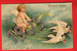 EBM-03 RARE Bonne Année 1905 Ange Et Colombes De La Paix. Art Nouveau Jugendstil. Gaufré Geprägt.Circulé 1904 - Neujahr