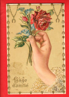 EBM-06  Gage D'amitié. Main Avec Bouquet De Roses Et Bleuets. Art Nouveau Jugendstil. Gaufré Geprägt.Circulé  - Neujahr