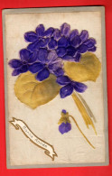 EBM-08  Bonne Année Carte En Tissus Avec Bouquet De Violettes . Art Nouveau Jugendstil. Stoff.Circulé 1908 - Neujahr