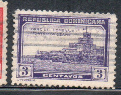 DOMINICAN DOMINACAINE DOMINICANA REPUBLICA 1932 TOWER OF HOMAGE OZAMA FORTRESS 3c USED USATO OBLITERE' - Dominicaine (République)