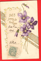 EBM-12 Bonne Année 1906 Bouquet De Violettes. Art Nouveau Jugendstil. Gaufré .Circulé  - Neujahr