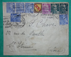 N°546 X5 +713 + 757 + 811 BEL AFFRANCHISSEMENT MIXTE MERCURE GANDON ARMOIRIES YSSINGEAUX HAUTE LOIRE 1949 COVER FRANCE - 1938-42 Mercure