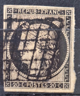 France 1849 N°3 Ob Grille Filet En Bas Cassé Touché à Gauche - 1849-1850 Ceres