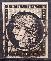 France 1849 N°3 Ob Grille Un Pli  Cote 70€ - 1849-1850 Ceres