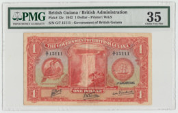 British Guiana 1 Dollar 1942 VF+ PMG 35 Pick 12c - Guyana