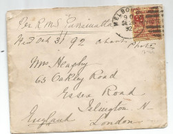 VICTORIA TWO PENCE HALF PENNY SOLO LETTRE COVER MELBOURNE 1892 TO ENGLAND - Cartas & Documentos